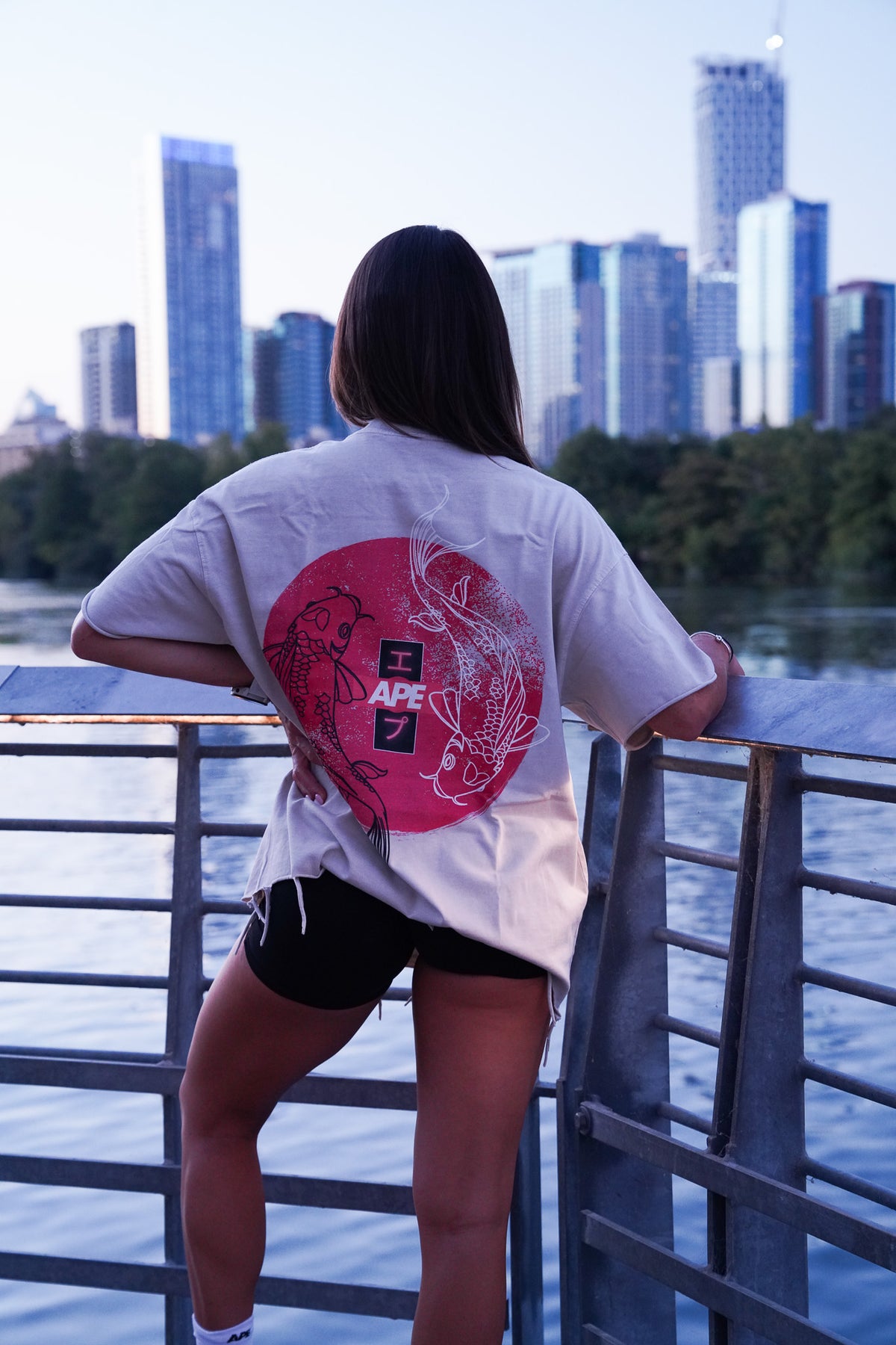 The Koi Tee in beige, back graphic