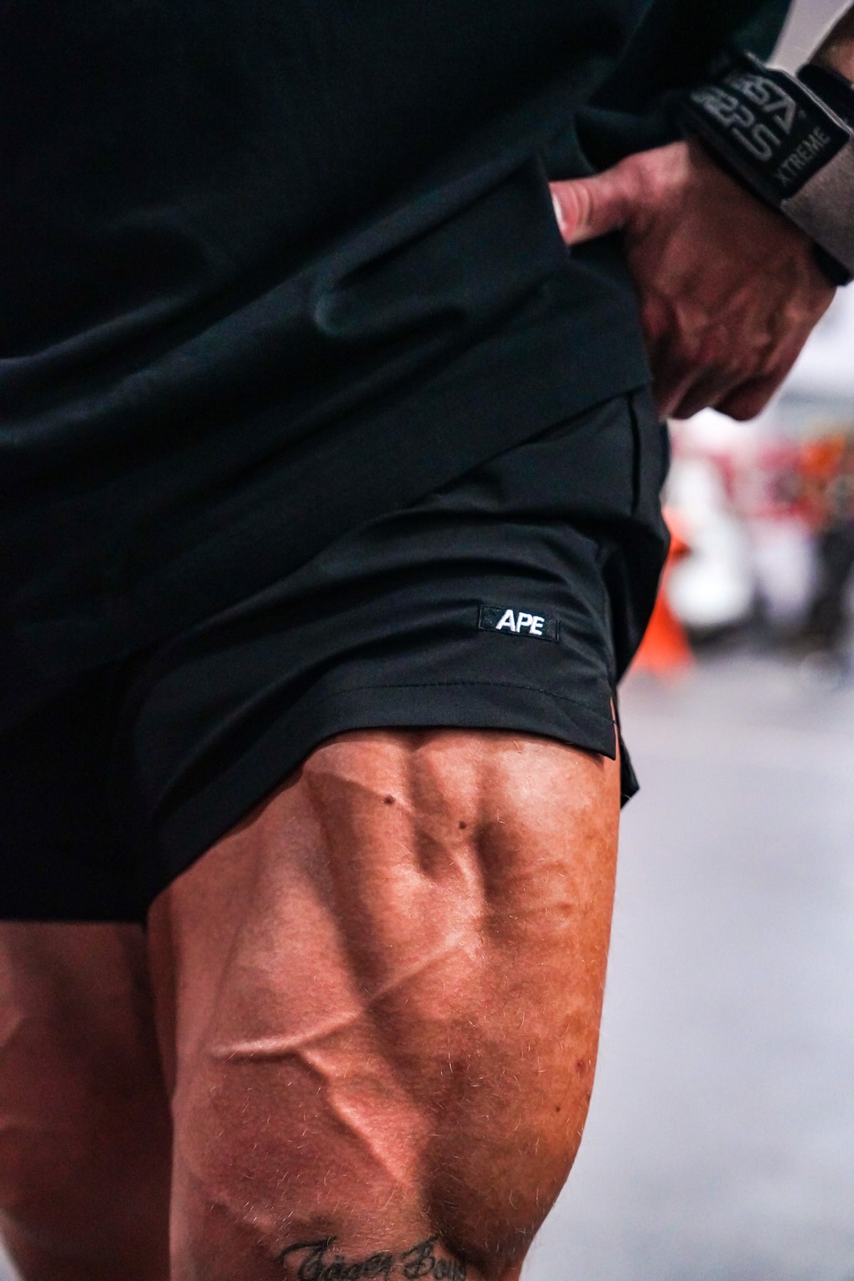Athletic Shorts logo close-up