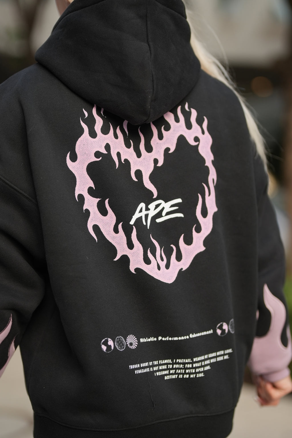 Midnight Fire Hoodie back print close-up
